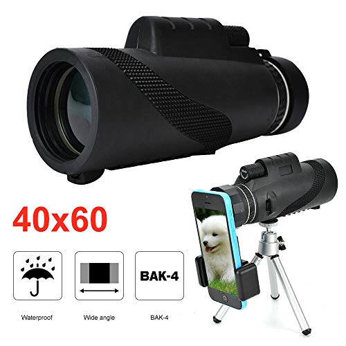 JUEYAN® Telescopio Monocular 40 x 60 HD Monocular Impermeable Lentes Multicapa Prisma BAK-4 Telescopio Monoculo Portatil para Avistamiento de Aves Caza Camping con Trípode y Adaptador para Smartphone