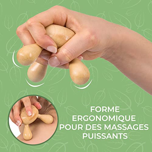 MASSAGE EXPERT Masseur en Bois de Cerisier, Résistant à l'Huile, Détend Dos, Nuque, Bras et Jambes, Hygiène Irréprochable Grâce à un Vernis Résistant à l'Huile – vue 4