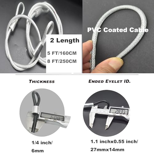 Image of 5FT 6mm Stainless Steel Security Cable Lock,Braided Steel Vinyl Coated Safety Cable Luggage Lock,Flexible Steel Cable Security Wire Rope Double Loop,Clear