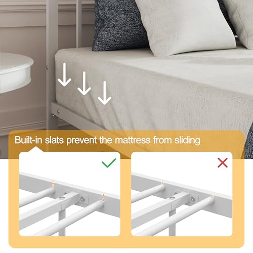 Xinbedeu Small Double Metal Bed Frame 4Ft6 Modern Style Bed Frame With Headboard And Footboard, Under-Bed Storage, No Box Spring Needed (White, Double) - 5