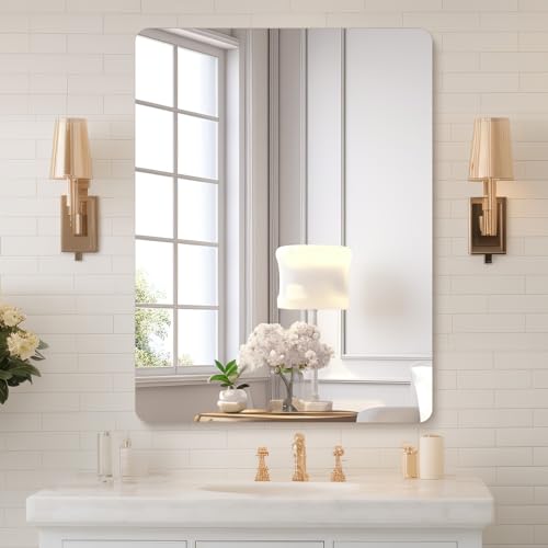 Mirrorons 18x24 Frameless Bathroom Mirror, Rounded Corner Bathroom Vanity Mirror, Modern Wall Mounted Vanity Mirror for Living Room, Bedroom, Entryway (Horizontal/Vertical) by Mirrorons - Used condition - US$48.88