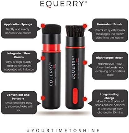 Equerry Pro Shoe Polish Kit: Electric Shoe Cleaning Kit Fitted with 50ml Black Shoe Cream, Rechargeable and Portable Shoe Shine Kit for Leather Shoes, Boots and Bags