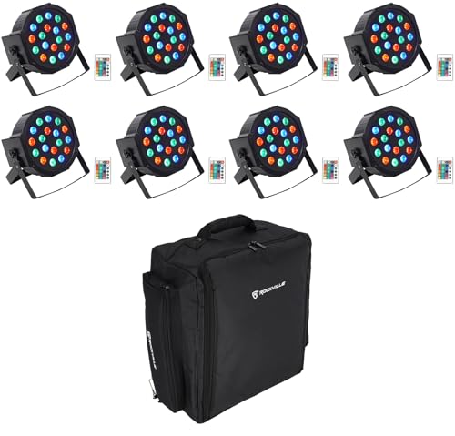 (8) Rockville Battery PAR 50 Rechargeable DJ DMX Wash Up-Lights+Remote+Backpack