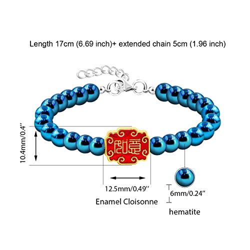 Image of Uloveido Ancient Chinese Symbol Blessings Ruyi Bracelet Auspicious Good Luck Gifts Adjustable Hematite Bracelets for Daughter Son