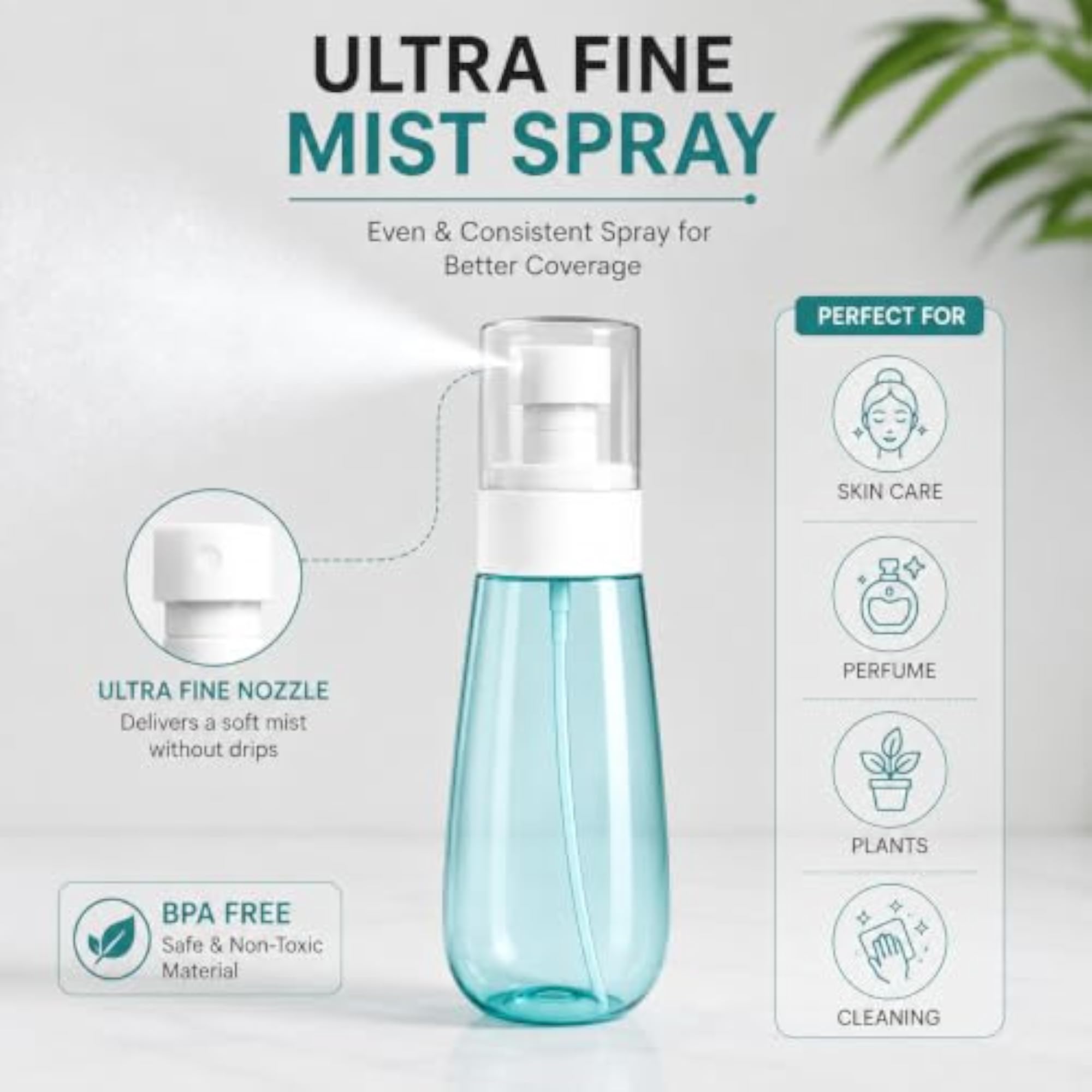 100ml Refillable Empty Plastic Spray Bottle, Pack of 2