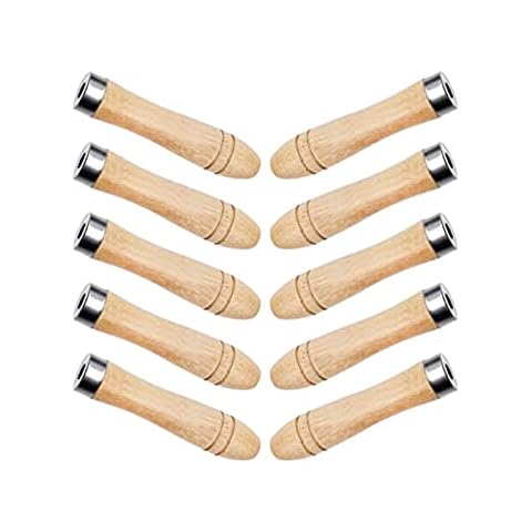 MEEYIDORIS 10 Pcs Wooden File Handles Comfortable Hardwood File Handles Safety File Handles with Metal Safety Ring for Garage Woodworking Carpenter Cover