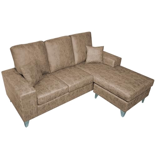 amuéblate online - Sofá Chaise Longue Reversible Modelo Eysa, Diseño Moderno, Práctico y Funcional, con Cojines Decorativos, Color Piedra