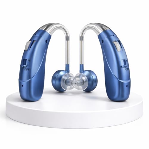 Image of Rechargeable Digital BTE Hearing Aid for Old Age with Type-C Charging for Severe to Profound Hearing Loss - Volume Control | Noise Reduction | Comfort Fit for Adults & Seniors (6 Month Warranty) (Blue, For Both Ear)