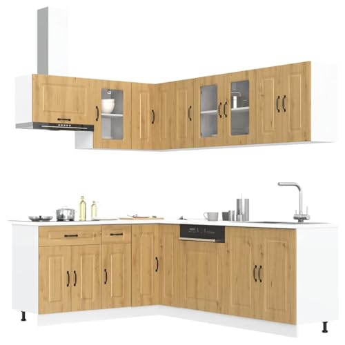 vidaXL Kalmar Kitchen Furniture Set, 11 Pieces, Artisan Oak Particle Board Design - Image 3