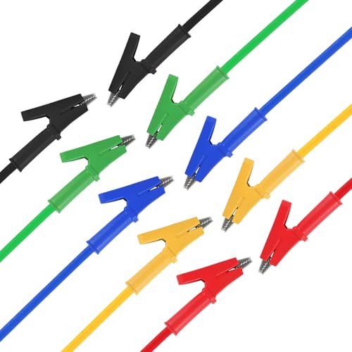 Image of 5pcs Test Leads 4mm Stackable Banana Plug to Crocodile Alligator Clips Flexible Cable Wire 3.3ft /1m for Multimeter Electrical Testing (Alligator Clips to Alligator Clips)