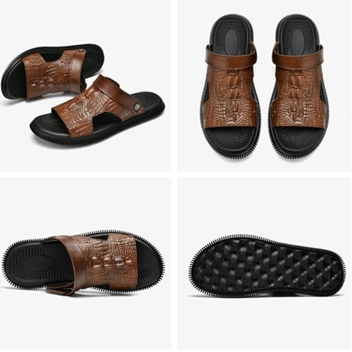 Men's Genuine Leather Fashion Sandals Classic Printing Open Toe Slingback Straps Slip-On Beach Flat Sandals Non-Slip Soft Comfortable Slide Sandals3