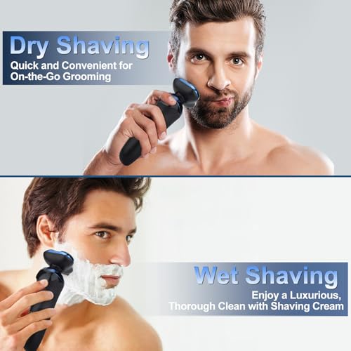 Image of Electric Razor for Men, Cordless Rotary Electric Shaver, Rechargeable Wet & Dry Waterproof Floating Head Shaver, 4D Face Shaving Grooming Tool, Travel Shaving Kit, Ideal Gift for Men（Blue
