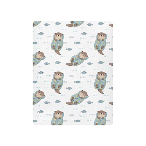 Image of Otter Fish Flowers White Fitted Crib Sheet for Boys Girls Baby Pack N Play Sheets for Standard Crib Mattress,39 x 27 in