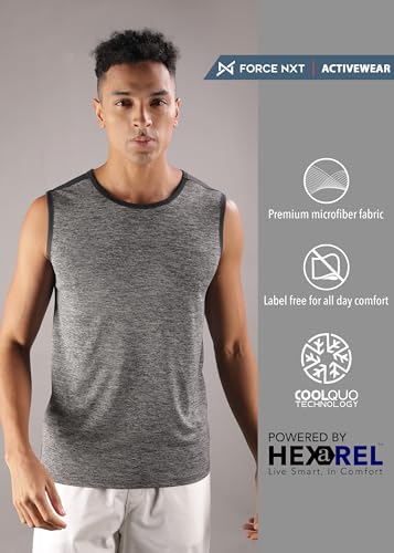 Image of Force NXT Muscle T-Shirt for Men Pack of 1 | Dry Fit Gym Tank for Men | Regular Fit, Round Neck Active Wear T-Shirt for Men | Anti Odour, Sleeveless Mens Sports & Yoga T-Shirt for Men