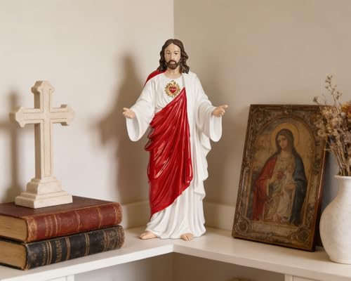Estatua de Jesús Sagrado Corazón 10" Resina Pintada a Mano miniatura 7