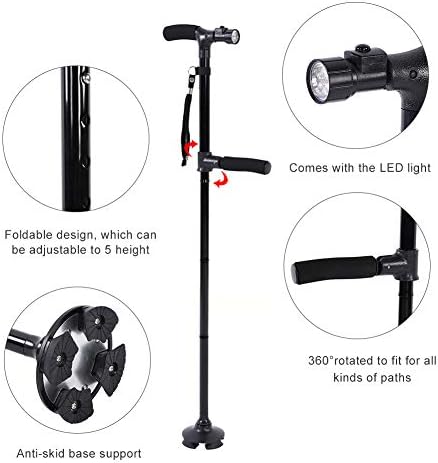 Miniatura 4 de Bastón plegable con luz LED, bastón ajustable para hombres, mujeres, base antideslizante, soporte para otras herramientas de montañismo, accesorios