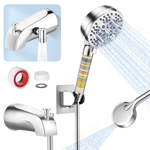 Teviora Bathtub Faucet with Filtered Handheld Shower Head 6 Spray Modes from Rain to Powder Tub Spout with Diverter 79 Extra Long Hose High Pressure Bath Tub Faucet with Sprayer Attachment(Chrome)