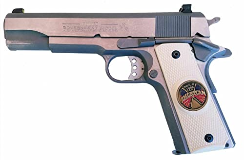 Garrison Grip 1911 Colt A1 Full Size And Clones (Grips Only) With Proud To Be An American Colored Medallion Set In Solid White Ivory Colored Abs #TOP19