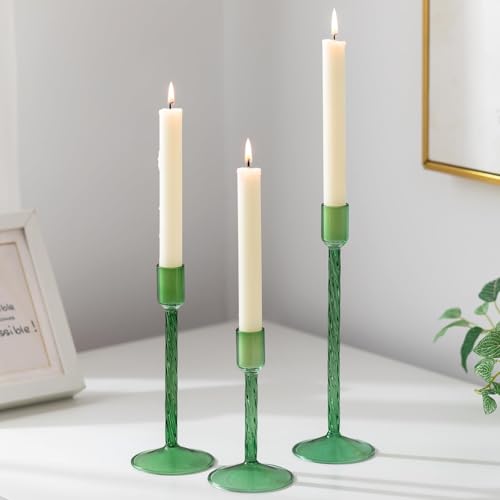 Glasseam Grün Kerzenständer Glas Stabkerzenhalter: 3er Set Kerzenhalter Stabkerze Deko Kerzenhalter für Stabkerzen Modern Kerzenständer Stabkerze für Weihnachten Wohnzimmer Esstisch Tischdeko