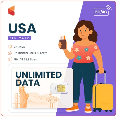 SimCorner USA Travel SIM 22 Days Unlimited 5G/4G Data | 3-in-1 (Standard/Micro/Nano) | Unlimited Calls & Texts to US & Hawaii Mobiles & Landlines