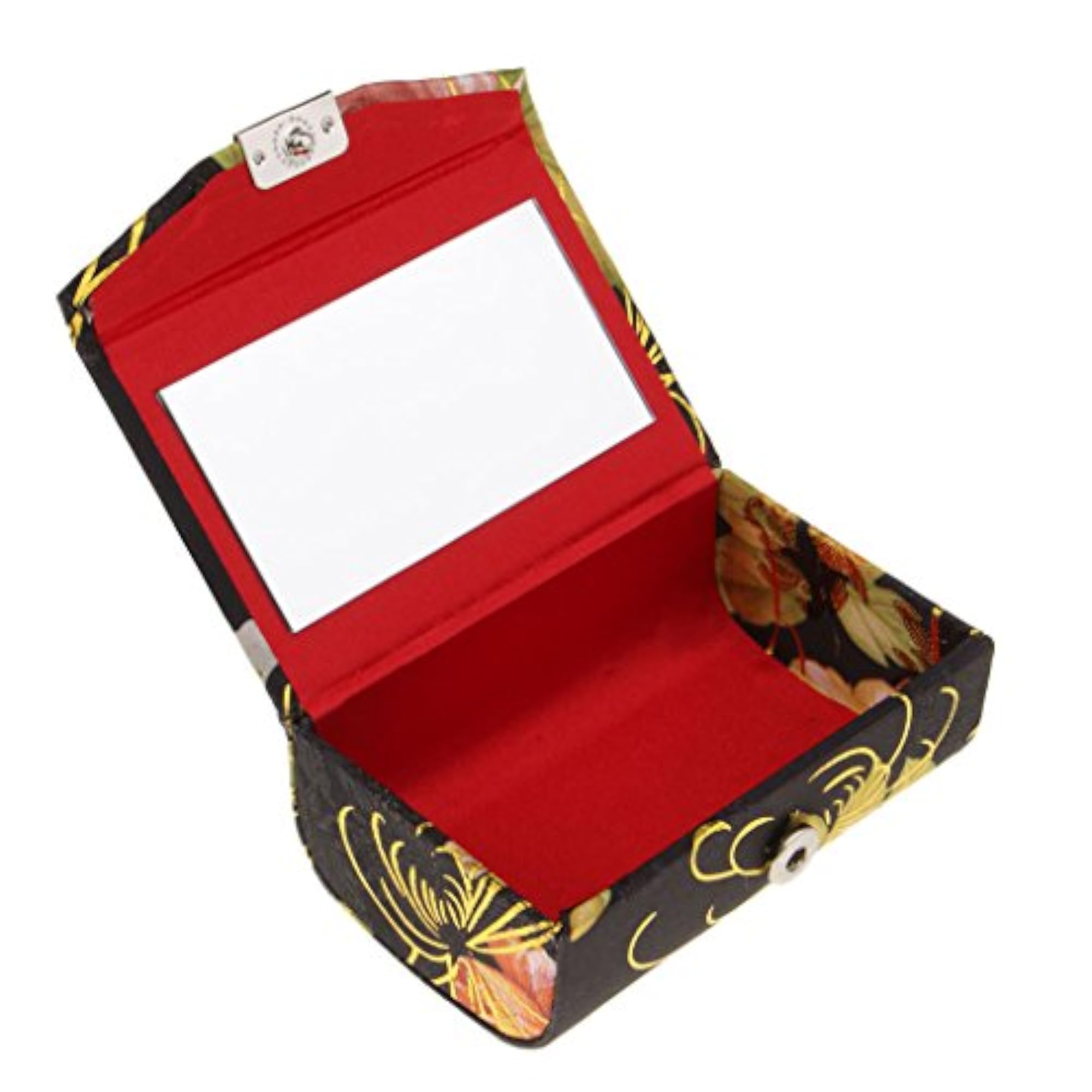 Brocade Lipstick Lip Gloss Case Carry Storage Box with Mirror