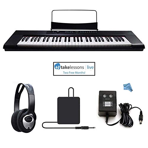Artesia A-61 61 Key Semi-Weighted Action Keyboard Piano Bundle for Beginners and Students - 2 Months Piano Lessons - Stereo Headphone - Dust Cover - Sustain Pedal - Power Supply