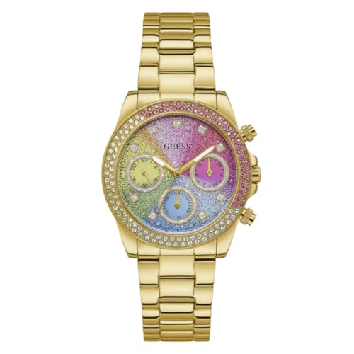 GUESS Montre Femme 38 mm - Bracelet en Or avec Cadran Rose et boîtier en Ton Or, Jaune, Bracelet