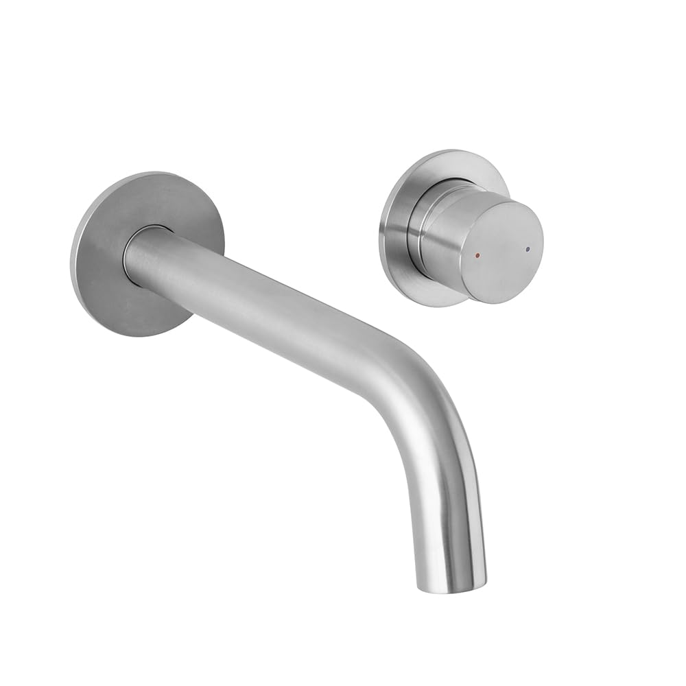 Miscelatore lavabo a muro con canna lunga satinato senza leva in acciaio inox, manopola rotante e indicatori per l’acqua, GEMINI