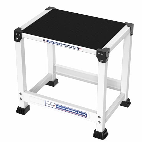 GanFindX Steel Plyo Box 18 Inch with 17 * 13 Inch Surface Metal Plyometric Jumping Box Home Gym Jump Trainer for Fitness Exercise Agility Stamina Conditioning Strength (White, 18")