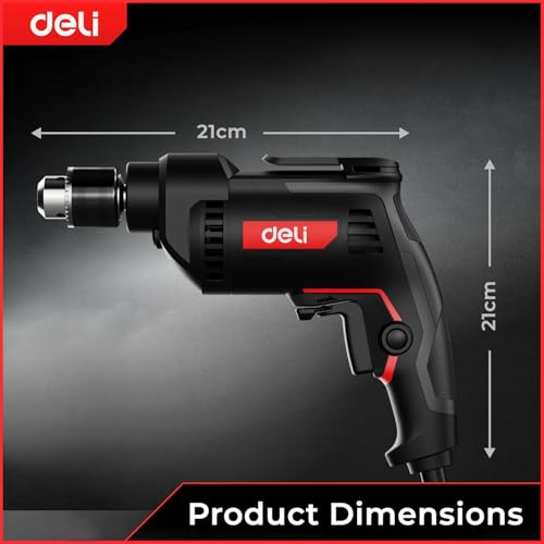 Image of Deli DE-DZ10-2E 500W Corded Electric Drill with 0-3300RPM No-Load Speed 10mm Chuck Size 220-240v ~ 50hz /60hz Power Drilling Machine for DIY & Professional Use (Pack of 1, Black and Red)