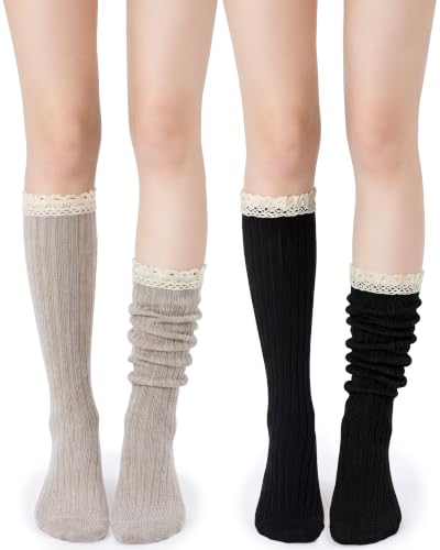 Image of Syhood Cotton Women thigh high socks with Lace Trim over the knee High Socks Boutique Lace Tall Boot Stockings for Women