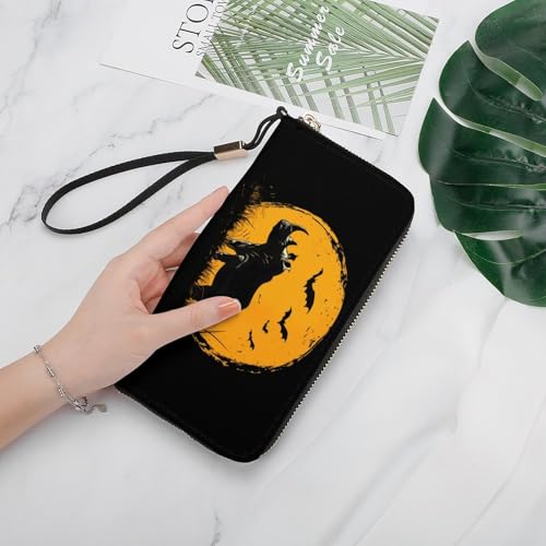 Vintage Rhinoceros Rhino Bats Moon Clutch Wallet Wristlet Long Handbag PU Leather with Card Slots Cash Coin Pocket for Women Men4