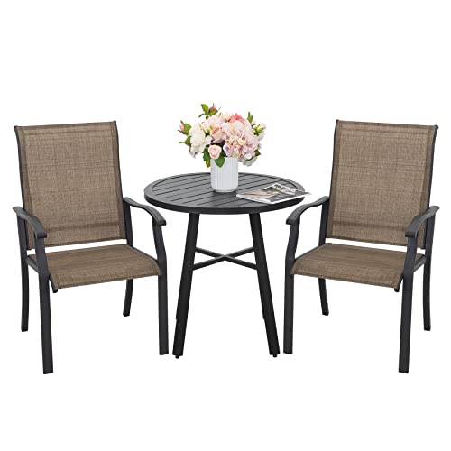 Nuu Garden 3 Pieces Patio Bistro Set, Patio Furniture Sets With Iron Dining Table And Textilene Dining Chair For Balcony, Backyard, Porch, Black With Gold Speckles And Brown #TOP8