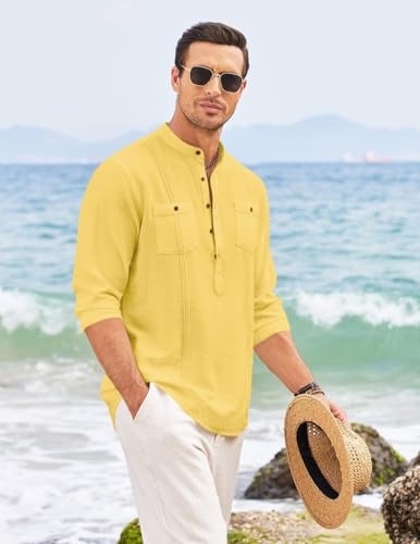 Image of Macsivo Cotton Blend Solid Casual Short Kurta for Men Long Sleeve Mandarin Collar Stylish Shirt Kurta for Men