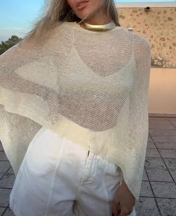 Bocymolay Women Sheer Poncho Shrug Bolero Lightweight Knit Top Summer Cover Up Pullover Shrugs Shawl Sweater - Image 6