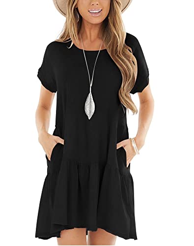 Minclouse Women's Short Sleeve Flowy Swing T Shirt Dress Baby Doll Cute Casual Pockets Dresses