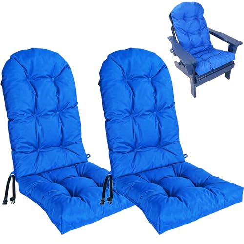 zen shi fu Outdoor Adirondack Chair Cushion, Waterproof Patio Rocking Chair Cushions High Back, Thickened Patio Chair pad for Indoor with Adjustable Straps,48x19x4 inches (2, Pacific Blue)