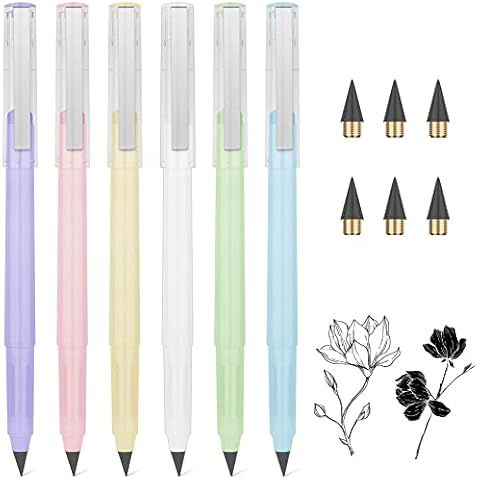 AUAUY 6PCS Inkless Pencil, Infinity Pencil, Reusable Everlasting Pencil, Erasable Portable Pencil, Technology Unlimited Eternal Pencil for Writing, Drawing, Students Home Office School Supplies Cover