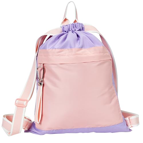 THIRTY-ONE Gifts Essential Cinch Backpack, Lightweight Drawstring Backpack for Gym and Travel, Rose Pink & Purple Colorblock