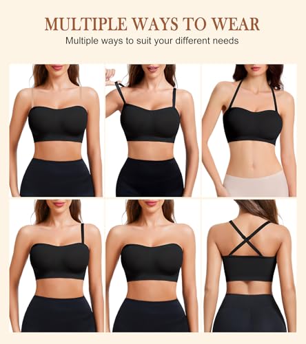 Image of Strapless Bra for Women Seamless Non-Slip Padded Bandeau Bra Wireless Push Up Tube Top Bralette