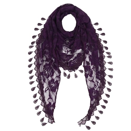 Anna-Kaci Women's Sheer Floral Lace Triangle Mantilla Scarf Lightweight Tassel Shawl Wrap Head Scarf