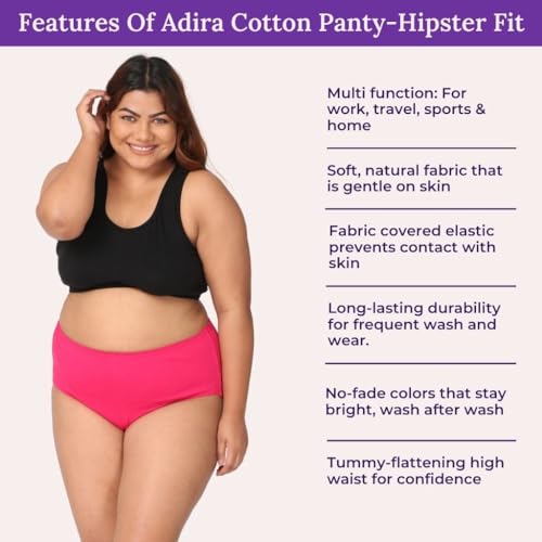 Image of Adira | 3XL to 10XL Cotton Panties for Women Plus Size | High Waist Panty with Full Coverage | Inside Elastic - No Elastic Exposure to Skin | Plus Size | Pack of 3