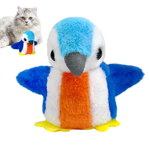 さえずる羽ばたき鳥猫おもちゃ 自動電動インタラクティブ 鳴き声付き USB充電式 羽毛付き ペット用 猫用品 灰色プラスチック製 室内用 かわいさ満点 猫じゃらし