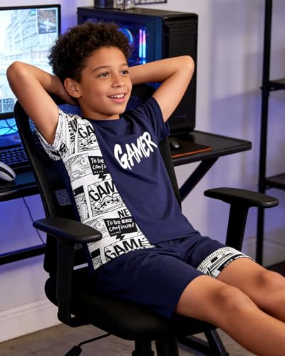 Image of OLMRJKD Boys 2 Piece Outfits Short Sleeve Colorblock T-shirt and Shorts Summer Casual Clothes for 6-12 Years