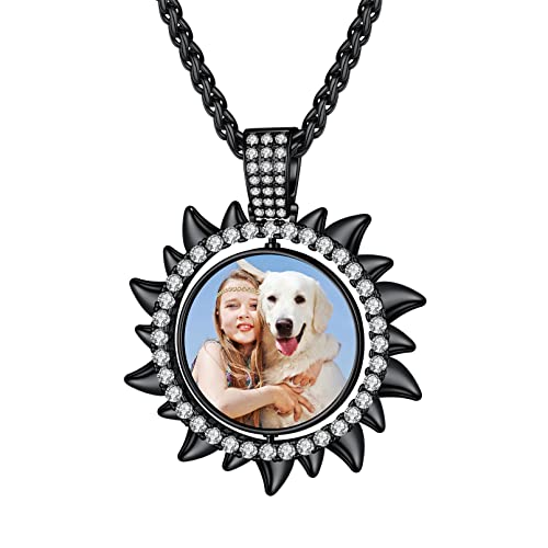 Custom4U Picture Necklace Personalized Photo for Men Women Steel/18K Gold Plated/Black Custom Angel Wings/Heart Pendant Necklace with Picture Memory Circle Chain 18-30 Inch,Hip Hop Jewelry+G