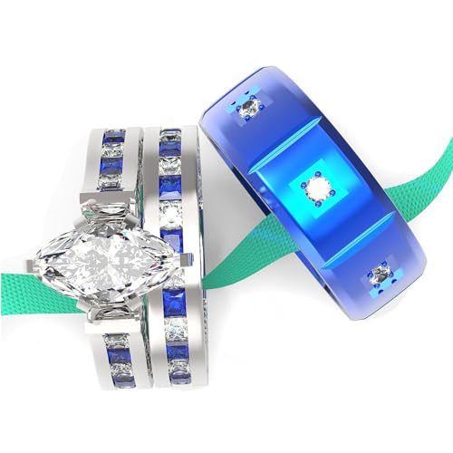 Wedding Ring Sets His And Hers Promise Ring Wedding Ring Sets His And Hers Couples Women 925 Sterling Silver Blue Mariquesa Moissanite Man titanium Wedding Band