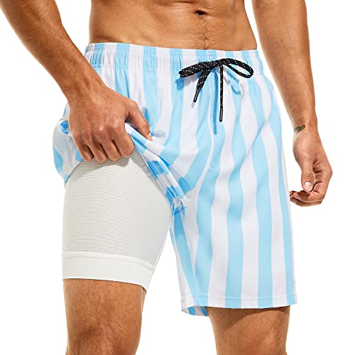 Image of HODOSPORTS Mens 7 inch Swim Trunks with Compression Liner S-6XL Quick Dry Swimming Shorts Zipper Pockets Swimsuits