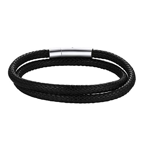 PROSTEEL Mens Leather Bracelet Waterproof with 316L Stainless Steel Clasp, 18/20/22CM, Black/Brown (With Gift Box)