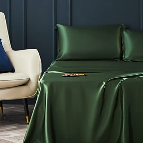 Koreyoshi 3 Pcs Satin Sheets Twin - Luxury Silk Silky Super Soft Extra Deep Pocket Twin Sheet Sets - Wrinkle & Fade Free - Deep Pocket Fitted Sheet, Flat Sheet, Pillow Cases (Olive Green, Twin) #TOP7