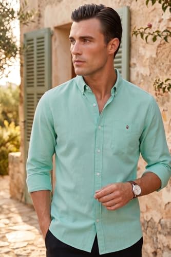 Image of Louis Philippe Men's Slim Fit Signature Oxford Easy Care, Natural Stretch Full Sleeve Solid Casual Shirt, Cotton